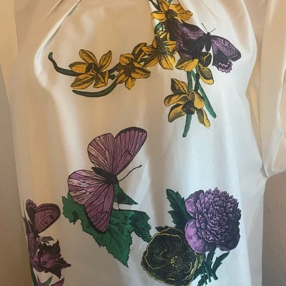 White & Floral/butterfly satin cocktail dress - Picture 4 of 8